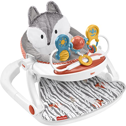 Fisher-Price Premium Sit-Me-Up Floor Seat with Toy Tray – Peek-a-Boo Fox Portable Baby Chair with Snack Tray and Toys