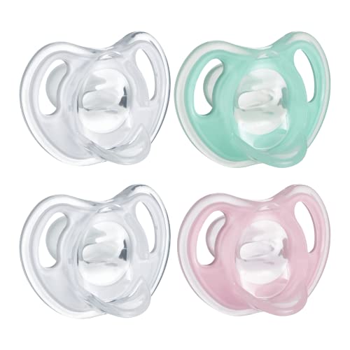 Tommee Tippee Ultra-Light Silicone Pacifier, Symmetrical One-Piece Design, BPA-Free Silicone Binkies, 0-6m, 4-Count