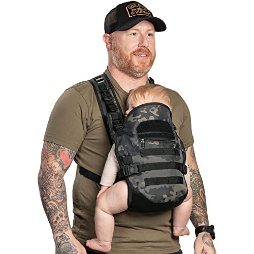 TBG – Mens Tactical Baby Carrier for Infants and Toddlers 8-33 lbs – Compact (Black Camo)