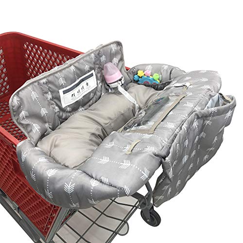 Soft Pillow Attached Waterproof 2-in-1 Baby Grocery Cart Seat Cover and High Chair Cover – Grey Arrow