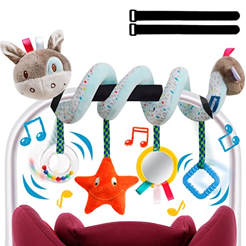Baby Car Seat Toys Activity Stroller Toy for Boys Girls 3 6 9 10 12 Months, Spiral Hanging Plush Toys Rattle for Stroller Bassinet Crib Baby Carrier-Donkey
