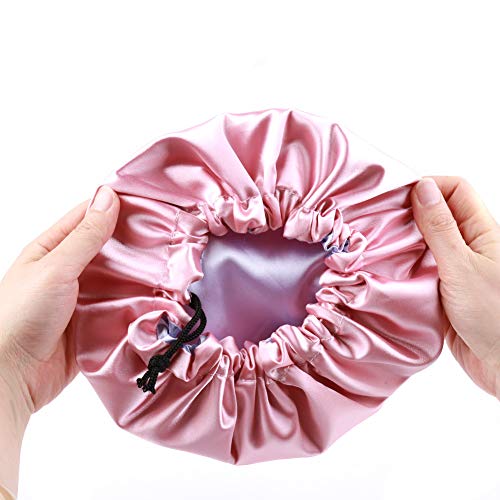 ELIHAIR Kids Satin Bonnet Sleeping Cap for Natural Hair Teens Toddler Child Baby Adjustable Satin Cap for Night Sleeping Reversible Double Layer Pink/Purple