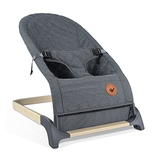 ANGELBLISS Baby Bouncer, Portable Bouncer Seat for Babies, Infants Bouncy Seat with Wood Grain Base, Natural Vibrations (Grey)