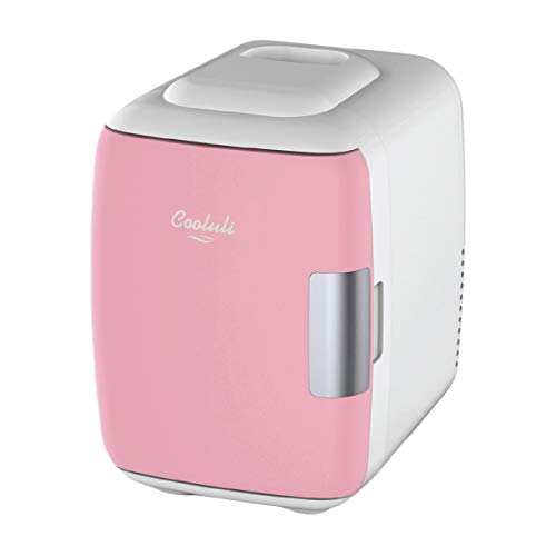 Cooluli Skincare Mini Fridge for Bedroom – Car, Office Desk & Dorm Room – Portable 4L/6 Can Electric Plug In Cooler & Warmer for Food, Drinks, Beauty & Makeup – 12v AC/DC & Exclusive USB Option, Pink