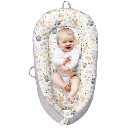 Baby Lounger Cosleeping Baby Bed Portable Baby Sleeping Bed Breathable Cotton Fiberfill Newborn Lounger Adjustable Co Sleeping Bed for Travel Baby Floor Seat Newborn Essentials Baby Registry Search