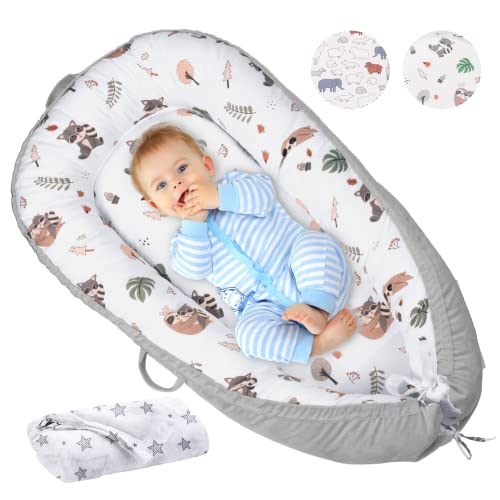 Laplaisir Baby Lounger Baby Nest-Soft Infant Lounger Bassinet Breathable Newborn Lounger for Co-Sleeping Infant Nest Newborn Co-Sleeping (Raccoon)