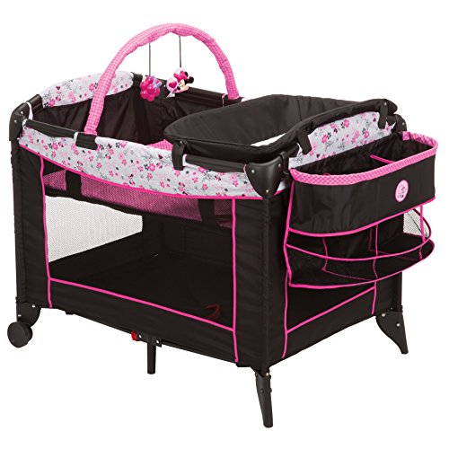 Disney Baby Sweet Wonder Playard, Foldable Baby Playpen: With Newborn Bassinet, Toy Arch, and Carry Bag, Minnie Garden Delight