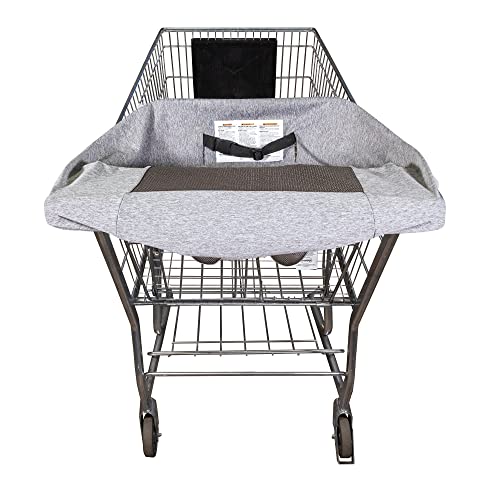 Boppy Antibacterial Compact Shopping Cart Cover | Gray | Easy-on Stretch Fit for Single and Extra Wide Shopping Carts, High Chairs and Playground Swings | 360° Coverage | Integrated Storage Pouch