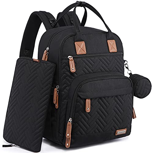 Diaper Bag Backpack, iniuniu Large Unisex Baby Bags for Boys Girls, Waterproof Travel Back Pack with Diaper Pouch, Washable Changing Pad, Pacifier Case and Stroller Straps(Black)