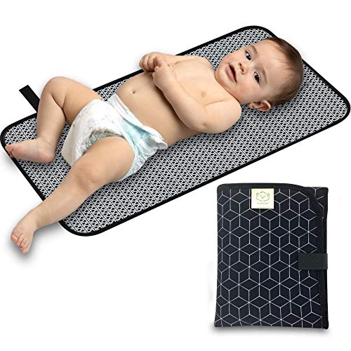 Portable Diaper Changing Pad – Waterproof Foldable Baby Changing Mat – Travel Diaper Change Mat – Lightweight Changing Pads for Baby – Baby Changer – Machine Washable (Black Geo)