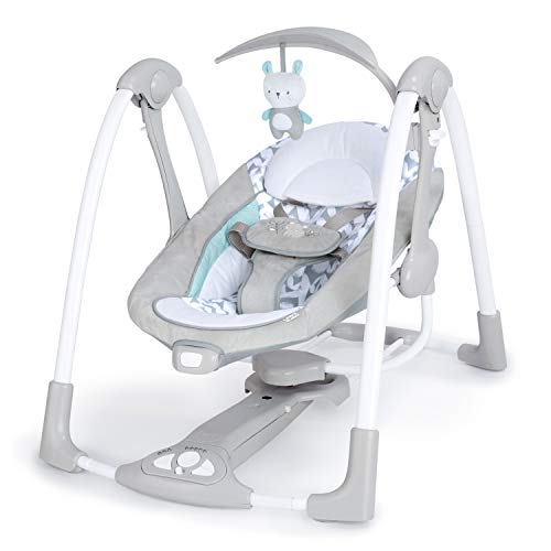 Ingenuity ConvertMe 2-in-1 Compact Portable Baby Swing & Infant Seat, Battery-Powered Vibrations, Automatic Sway, Nature Sounds – Raylan