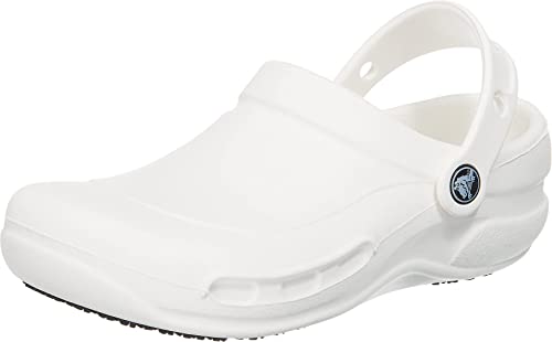 Crocs Unisex Adult Men’s and Women’s Bistro Clog | Slip Resistant Work Shoes, White, 6 US