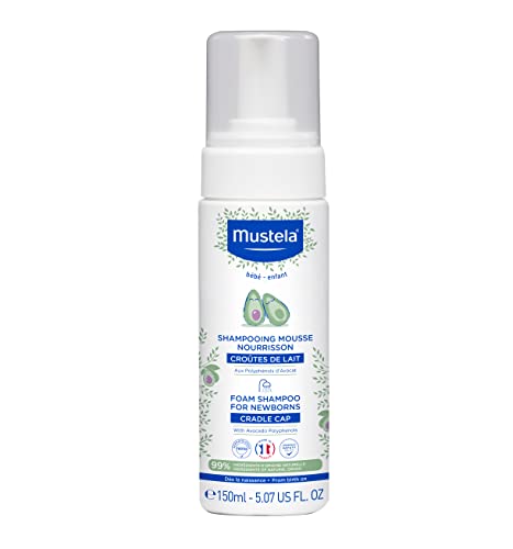 Mustela Cradle Cap Foam Shampoo for Newborn – Baby Shampoo with Natural Avocado – Tear-Free & Fragrance-Free – 5.07 fl. oz.
