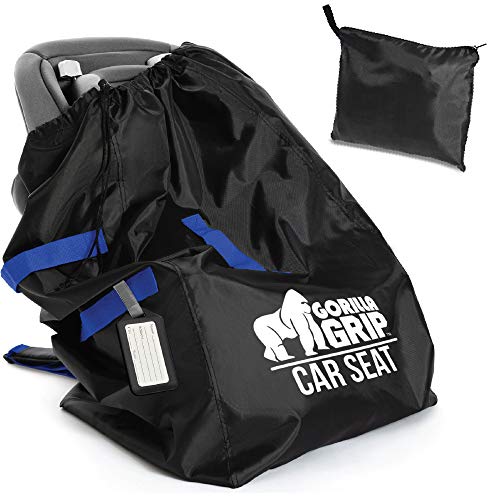 Gorilla Grip Durable Easy Carry Gate Check Airport Water Resistant Protector Bag, Padded Straps, Fits Convertible Car Seats, Infant Carriers, Booster Seat, Air Travel Cover for Airplane, Toddler, Blue