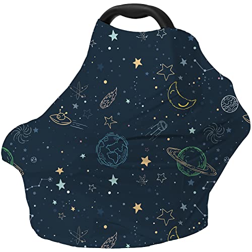 Car Seat Covers for Babies – Multi-use Breastfeeding Cover Carseat Canopy Cover, Infant Stroller Covers for Boys and Girls (Navy Blue Space)