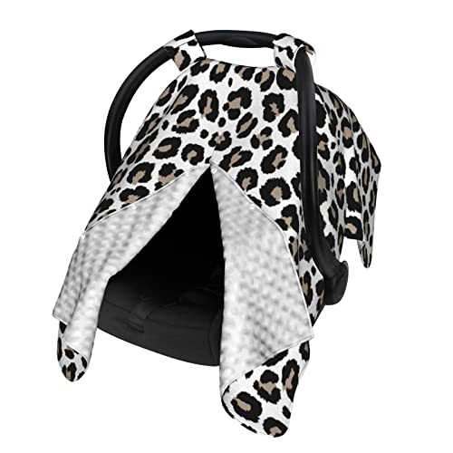 9CH Car Seat Canopy for Babies, Peekaboo Opening Minky Car seat Cover for Baby Mom Nursing Breastfeeding Covers, Minky Blanket for Infant Toddler (Leopard)