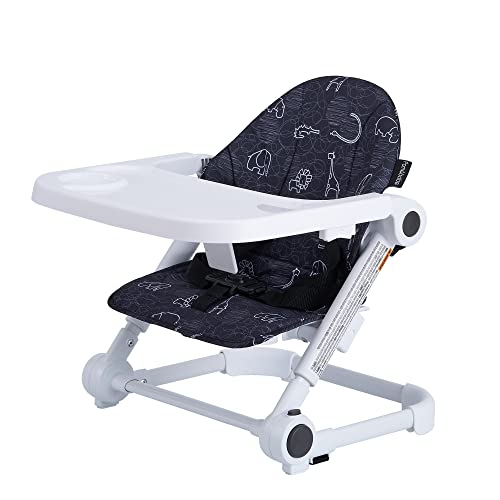 Pamo Babe Booster Seat for Dining Table, Travel Lightweight Folding 3-in-1 Feeding Seat with Adjustable Tray for Baby (Black)