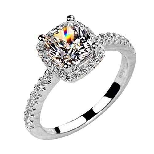 WoCoo Jewelr,Sparkling Bridal Wedding Fashion Engagement White Gold Color Rings for Women(Silver,9)