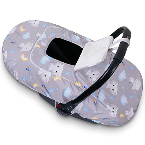 Winter Car Seat Covers for Babies, Baby Car Seat Cover Warm Windproof Carseat Cover Baby Carrier Canopy with Window, Gray Elephant