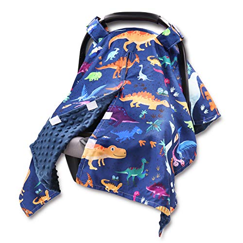 Hooyax Dinosaur Baby Car Seat Canopy Soft Minky Plush Dotted Backing Baby Car Seat Cover Breastfeeding Cover Nursing Cover for Baby Boys and Girls