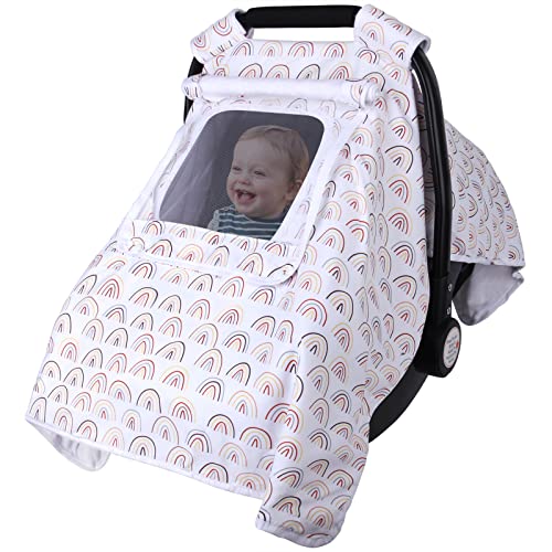 Baby Car Seat Covers for Boys Girls, Infant Stroller Cover, Carseat Canopy with Peep Windows and Breathable Mesh for All Seasons, Adjustable, Universal Fit, Soft Warm Velvet Fabric