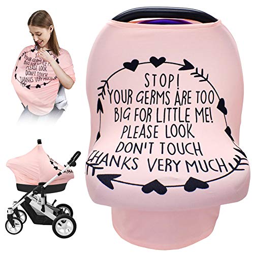 Nursing Breastfeeding Cover, Baby Car Seat Cover Infant Carseat Canopy,Versatile Stroller/ High Chair/ Shopping Cart/Carrier Covers, Newborn Boys Girls Shower Gift Registry Stuff-Stop No Touching Sign