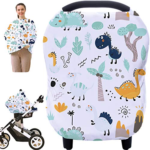 Multi-use Carseat Canopy Cover – Breathable Breastfeeding Covers, Car Seat Covers for Babies, Stroller Canopy Cover (Cute Dinosaur)