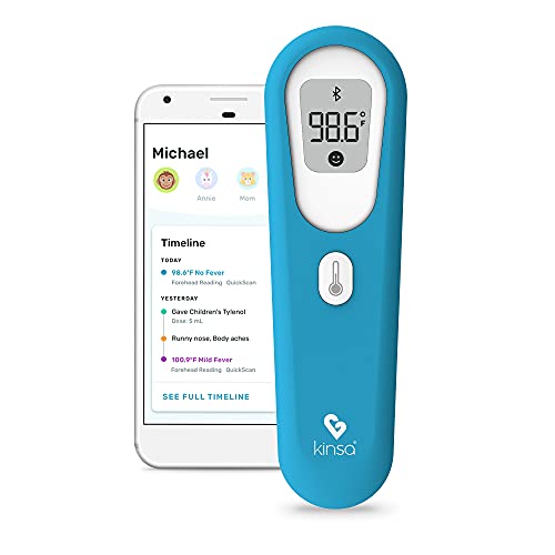 Kinsa QuickScan Non-Contact Smart Forehead Thermometer & App – Pairs with Smartphone to Track Family Health & Get Illness Guidance – Contactless, No Touch Thermometer FDA Cleared Adults & Kids