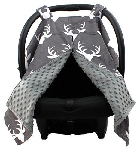 Dear Baby Gear Blanket for Baby Car Seat – Baby Car Seat Cover, Blankets for Infant Car Seats, and Baby Wraps Carrier for Car Seat Carrier – White Antlers, Grey Minky Dot 40″ x 30″