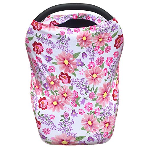 Baby Car Seat Canopy Extra Soft and Stretchy Purple and Pink Floral Nursing Cover