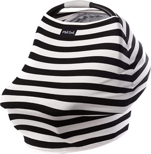 Milk Snob Original 5-in-1 Cover – Added Privacy for Breastfeeding, Baby Car Seat, Carrier, Stroller, High Chair, Shopping Cart, Lounger Canopy – Newborn Essentials, Nursing Top (Black & White Stripe)