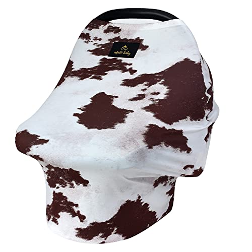 infinite baby 4 in 1 Premium Car Seat Covers for Boys and Girls – Ultra Soft Breathable Stretchy Breastfeeding Cover, Highchair, Shopping Cart, Stretchy Nursing Cover and Carseat Canopy(Brown Cowhide)