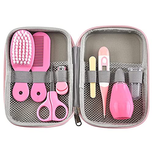 FantasyDay 8pcs Healthcare and Nursery Healthcare and Grooming Kit,Including Baby Brush,Comb,Scissors,Nail Clippers Nail File,Tweezer,Baby Gift for New Mom (Pink)