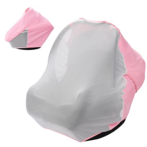 2-in-1 Baby Car Seat Cover, Infant Car Seat Canopy with Sun and Bug, Privacy Shade, Protects Babies from Mosquitoes, Wind, Sunlight, Universal Comfortable (Pink)