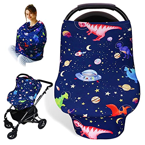 GFU Dinosaur Baby Car Seat Cover for Baby Boys and Girls, Carseat Canopy for Infant, Multi- use Nursing Covers, Stretchy Baby Car Seat Cover for Stroller/High Chair/Shopping Cart/Car Seat Canopies