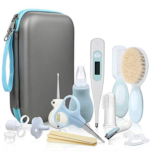 Lictin Baby Grooming Kit 15PCS Baby Health Care Set Portable Baby Travel Kit, Safety Cutter Baby Nail Kit for Nursing Baby Girl Boys Heath and Grooming (Blue)