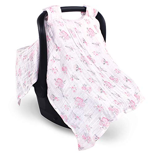 Hudson Baby Unisex Baby Muslin Cotton Car Seat and Stroller Canopy, Pastel Floral, One Size