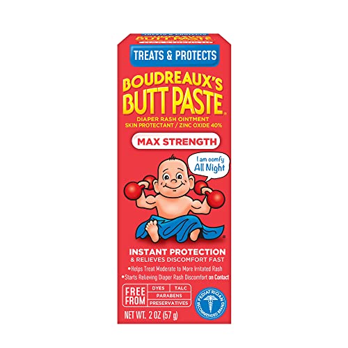 Boudreaux’s Butt Paste Maximum Strength Diaper Rash Cream, Ointment for Baby, 2 oz Tube