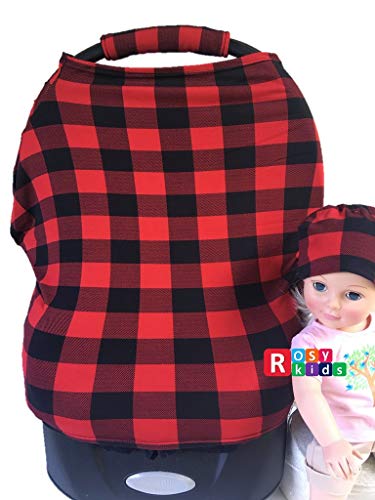 Rosy Kids Stretchy Infant Car Seat Canopy Cover, Jersey Car Seat Cover Elastic Nursing Scarf Privacy Cover with Matching Car Seat Handle Cover and Baby Hat, Color31JY18