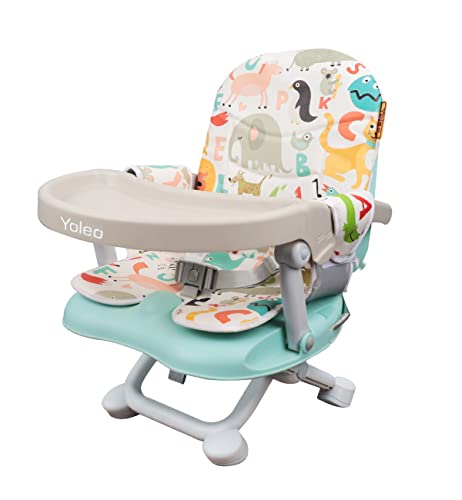 Yoleo Baby High Chair Booster Seat for Dining Table Height Adjustable Toddlers Chair Portable Foldable Highchair with Cushion & Tray Removable(Green)