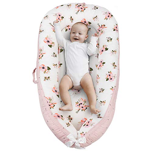 Baby Lounger Cover Portable Newborn Lounger Seat Cover, Reversible Infant Nest, Durable and Machine Washable, Adjustable Lounger for Babies (Pink Blossom)