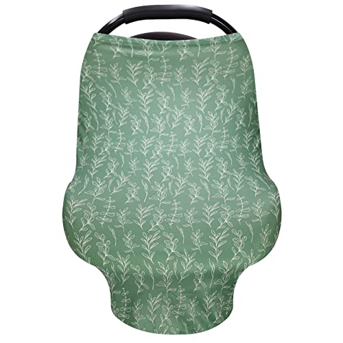 Baby Car Seat Cover Girls, Infant Carseat Canopy, Stretchy Multi- use Nursing Cover for Stroller/High Chair/Shopping Cart/Car Seat Canopies (Green Sage)