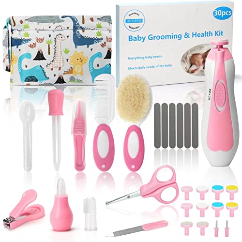 30 in 1 Baby Grooming Kit, Divava Baby Healthcare Set and Safety Electric Nail Trimmer Set Newborn Care Kits Baby Hair Brush and Comb Set for Nursing Newborns Baby Toddler-Pink