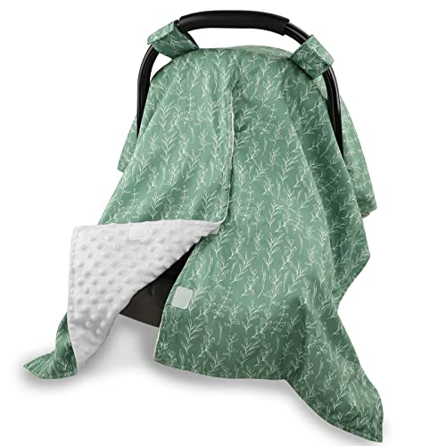 Baby Car Seat Canopy Soft Minky Plush Dotted Backing Baby Car Seat Cover Girls, Infant Carseat Canopy, Stretchy Multi- use Nursing Cover for Stroller/High Chair/Shopping Cart/Car Seat Canopies Sage