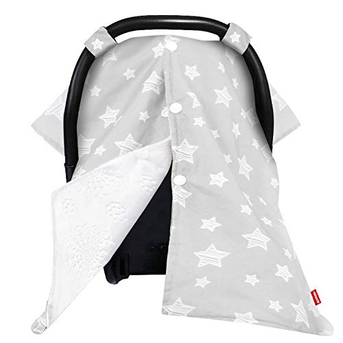 Baby Carseat Canopy, Opening Minky Car Seat Cover for Babies, Star Print Grey Car Seat Canopy Nursing Scarf, Warm Carseat Canopy for Newborn