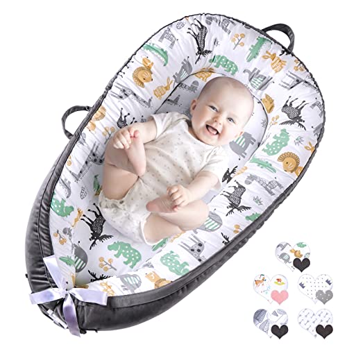 Baby Lounger Cover 100% Soft Cotton Cover Breathable Co Sleeping Bed for Newborn, Portable Infant Floor Seat, Baby Must Have Essentials, Machine Washable (Animal)