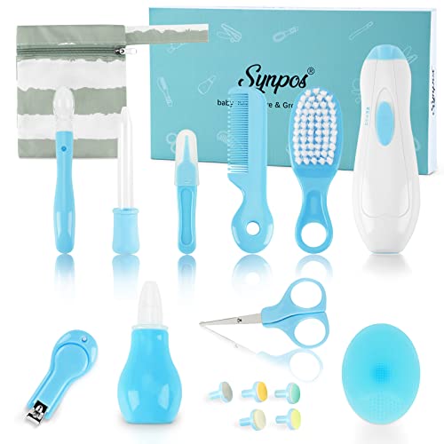Baby Healthcare & Grooming 18 in 1 Kit, Baby Electric Nail Trimmer Set, Baby Comb, Brush, Baby Nail Clippers, Nose Care Kit, Medicine Dropper, Finger Toothbrush, Silicone Spoon, Baby Nursing Gifts