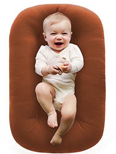 Boxigo 100% Organic Bare Baby Lounger and Infant Floor Seat Newborn Essentials Microfiber Fill, Color Gingerbread