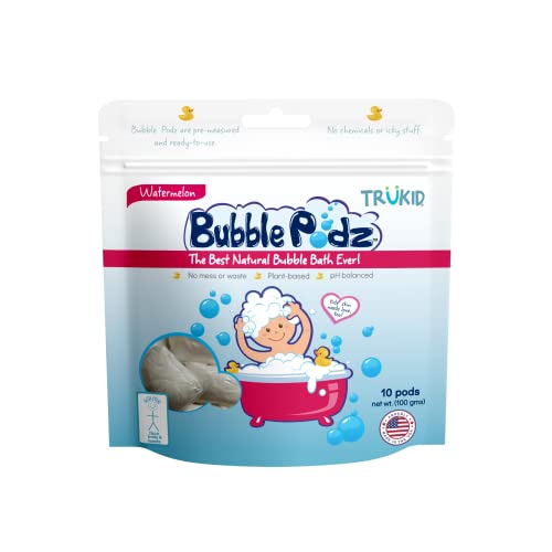 TruKid Bubble Podz Bubble Bath for Baby & Kids, Gentle Refreshing Bath Bomb for Sensitive Skin, pH Balance 7 for Eye Sensitivity, Natural Moisturizers and Ingredients, Watermelon (10 Podz)