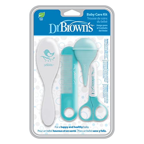 Dr. Brown’s Baby Care Kit with Soft Bristle Brush, Gentle Comb, Nasal Aspirator and Rounded-Tip Scissors – Green